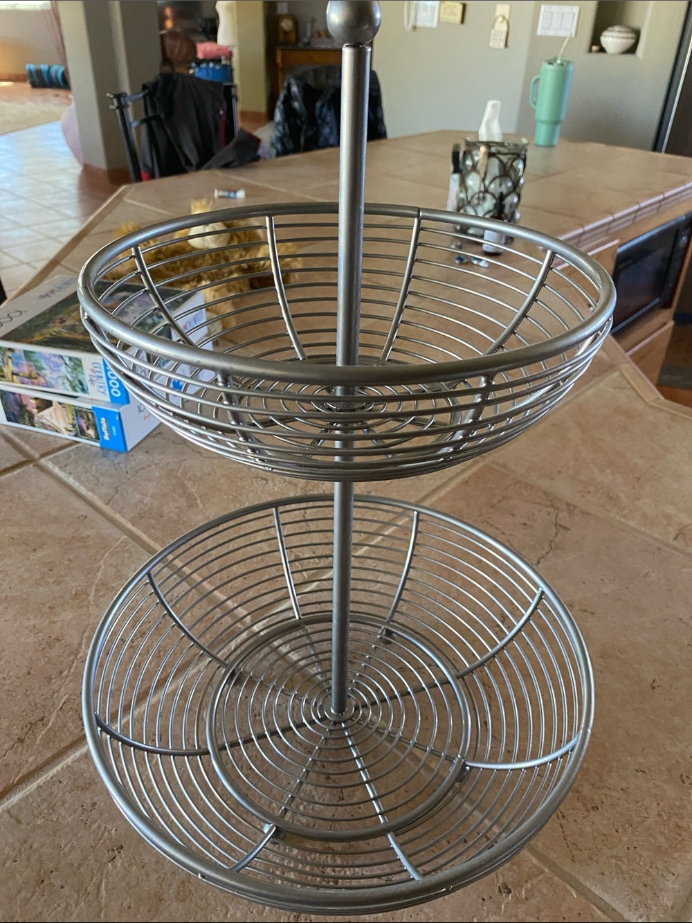 Two-Tier Metal Wire Fruit & Snack Stand - Silver